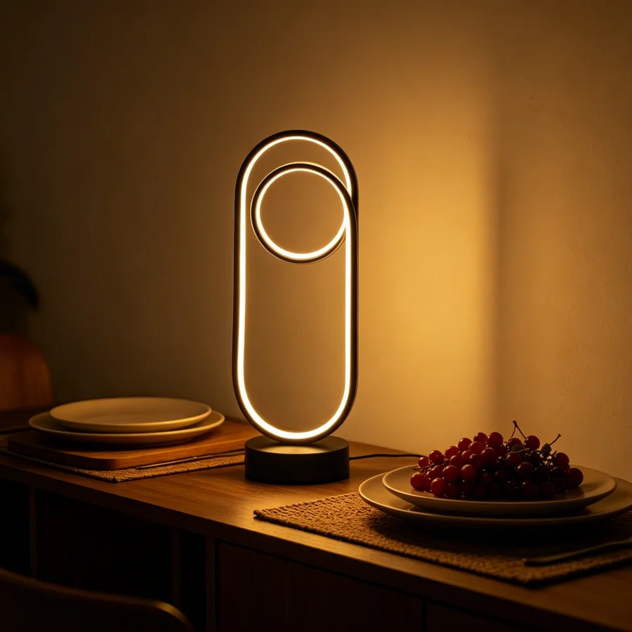 1PC 현대식 더블 링 타원형 LED 테이블 램프, 따뜻한 백색 무드등, USB 전원 장식 램프 (침실, 발코니용)