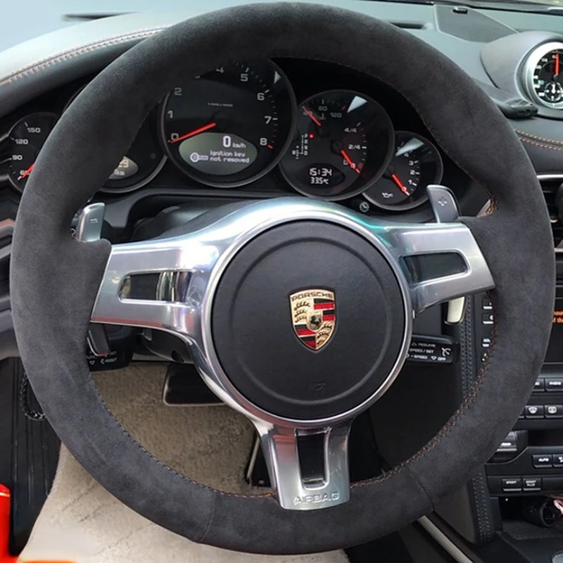 

For Porsche 718 Cayenne Macan/911 Panamera Boxster/DIY Custom Alcantara Suede Hand Sewn Steering Wheel Cover Car Interior