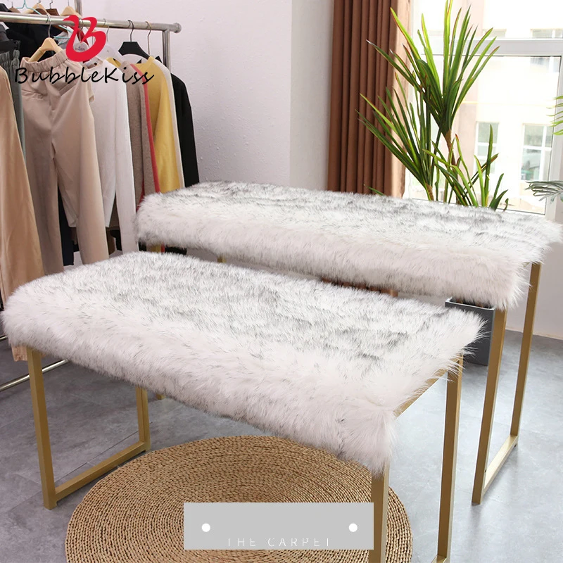 Bubble Kiss Plush Fluffy Carpet Window Booth Clothing Hats Store Faux Fur Rug White Imitation Wool Pad Counter Long Pile Carpet