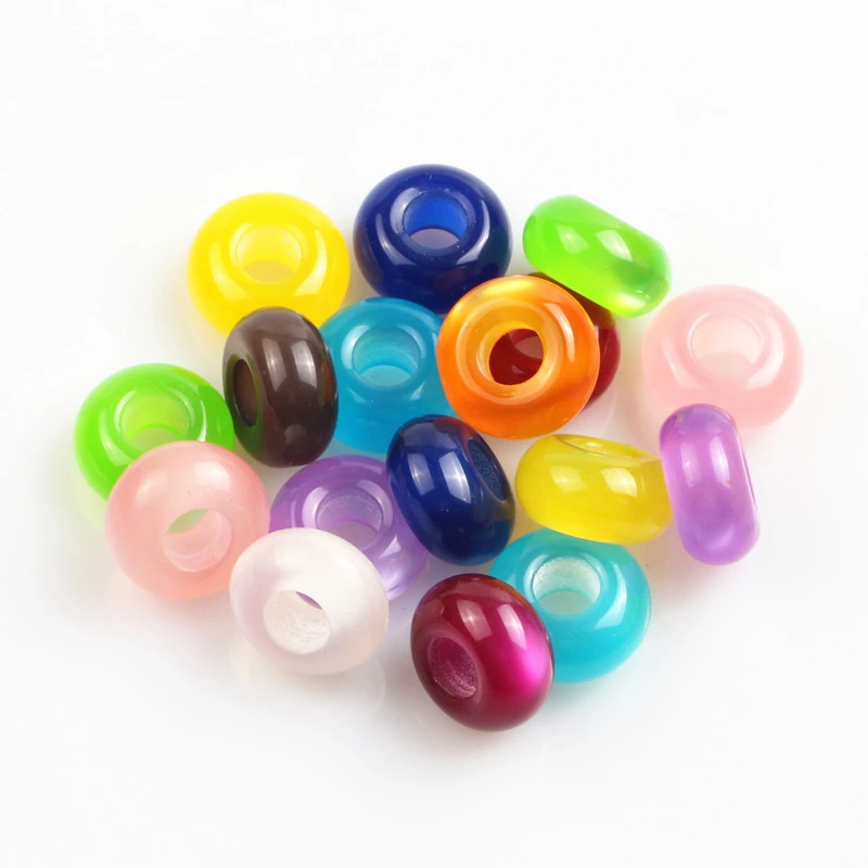 

14mm Imitation Cat Eye Resin Beads 100pcs Large Hole Murano Spacer Beads fit Charm Bracelet Chain Necklaces Diy Jewelry Making