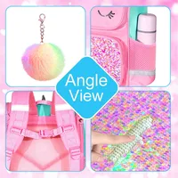 3PCS Backpack for Girls and Boys 15" Kids Sequin Bookbag with Lunch Box Unicorn Dinosaur Cat Pink Purple Blue Green School Bag 2