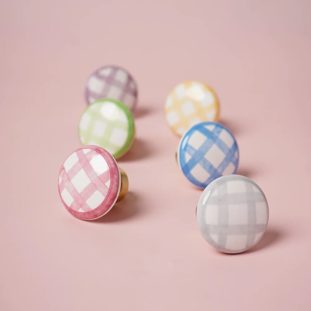 Vintage Checkered Brass Ceramic Pull 4