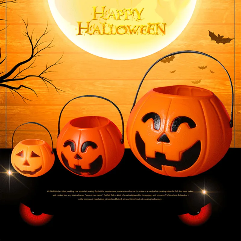 

Cute Halloween Party Decoration Props Smile Face Pumpkin Candy Bags Basket LED Lantern Craft Ornament 100Pcs