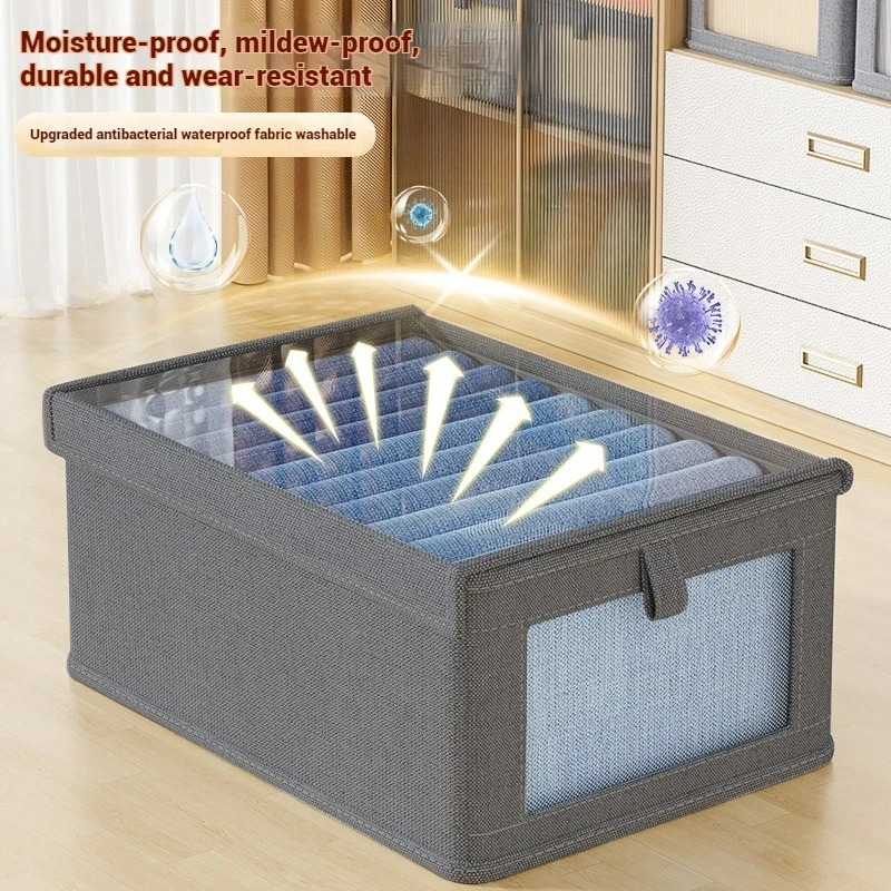 Clothes Organizer with Clear Cover Large Capacity Clothing Storage Box Oxford Cloth Jeans Underwear Bra Socks Wardrobe Organizer 2
