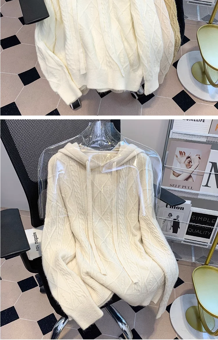 Unterer Pullover, Strickpullover für Damen im Herbst, Kapuzenpullover, neuer Stil 2025, verdicktes modisches Oberteil – Detail 13