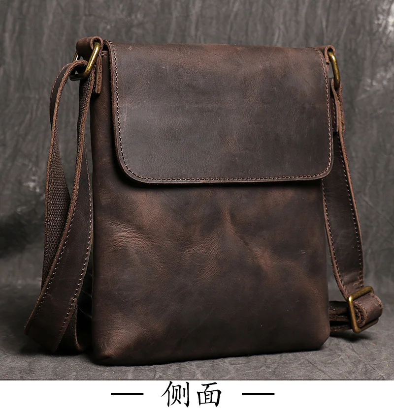 LUOKIR Vintage Crazy Horse Leder Umhängetasche Einfache Umhängetasche Echtes Leder Herrentasche Große Kapazität iPad Tasche – Detail 9