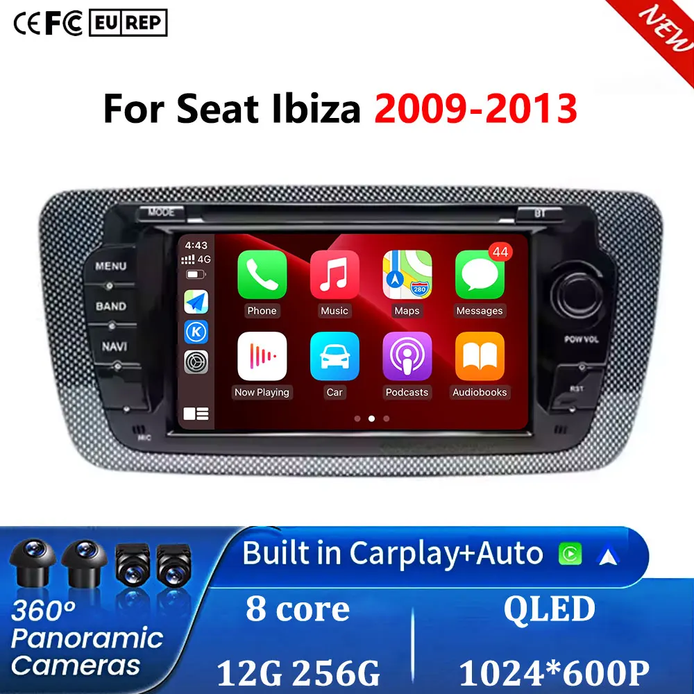 Autoradio multimediale con schermo touch da 7 pollici, WiFi, GPS, CarPlay per Seat Ibiza 2009 2010 2011 2012 2013