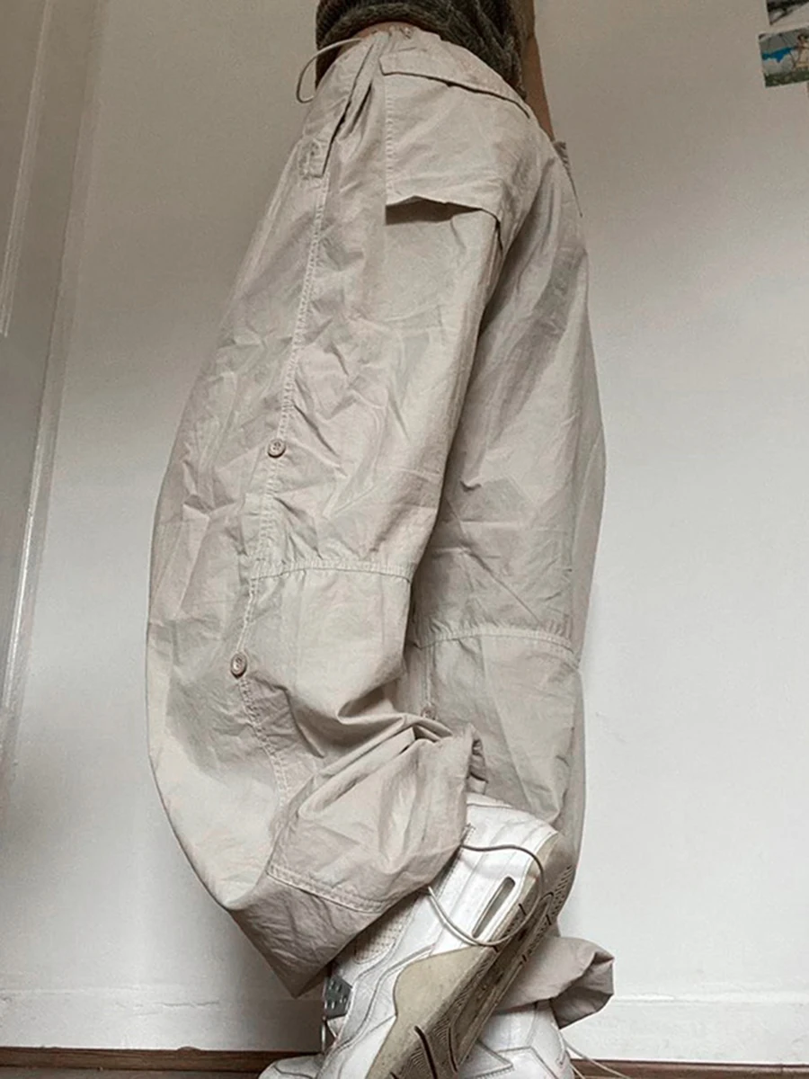 

Женские брюки-карго с высокой талией, эластичные широкие брюки, свободные прямые брюки Y2K с карманами