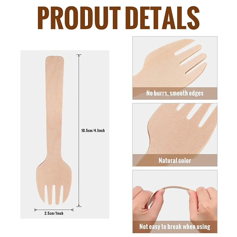 Party Disposable Tableware 50/100/200Pcs Mini Wooden Forks 4-Inch For Parties, Weddings & Camping