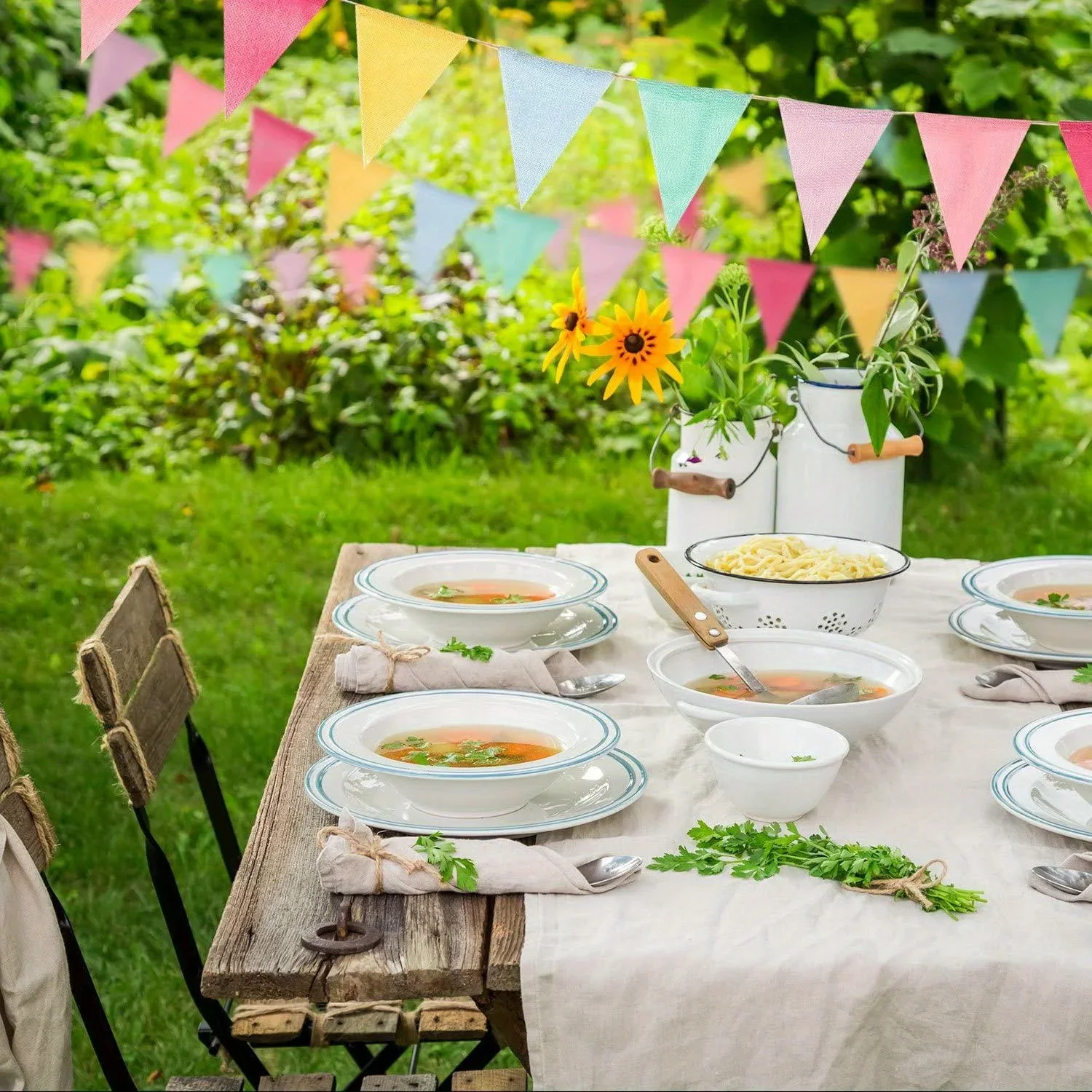 Description Picture 4 of itemColorful Burlap Pennant Bunting Banner Fabric Triangle Flag Garland Hanging for Birthday Graduation Wedding Party Decoration