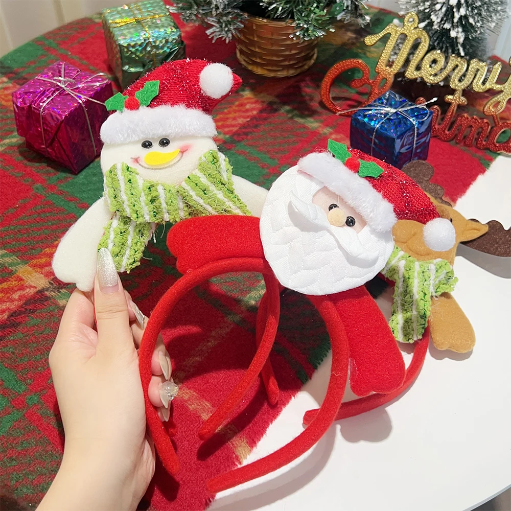Christmas Kids Headband Cartoon Santa Claus Snowman Elk Hair Band Christmas Children Gifts Happy New Year Party Decoration Prop