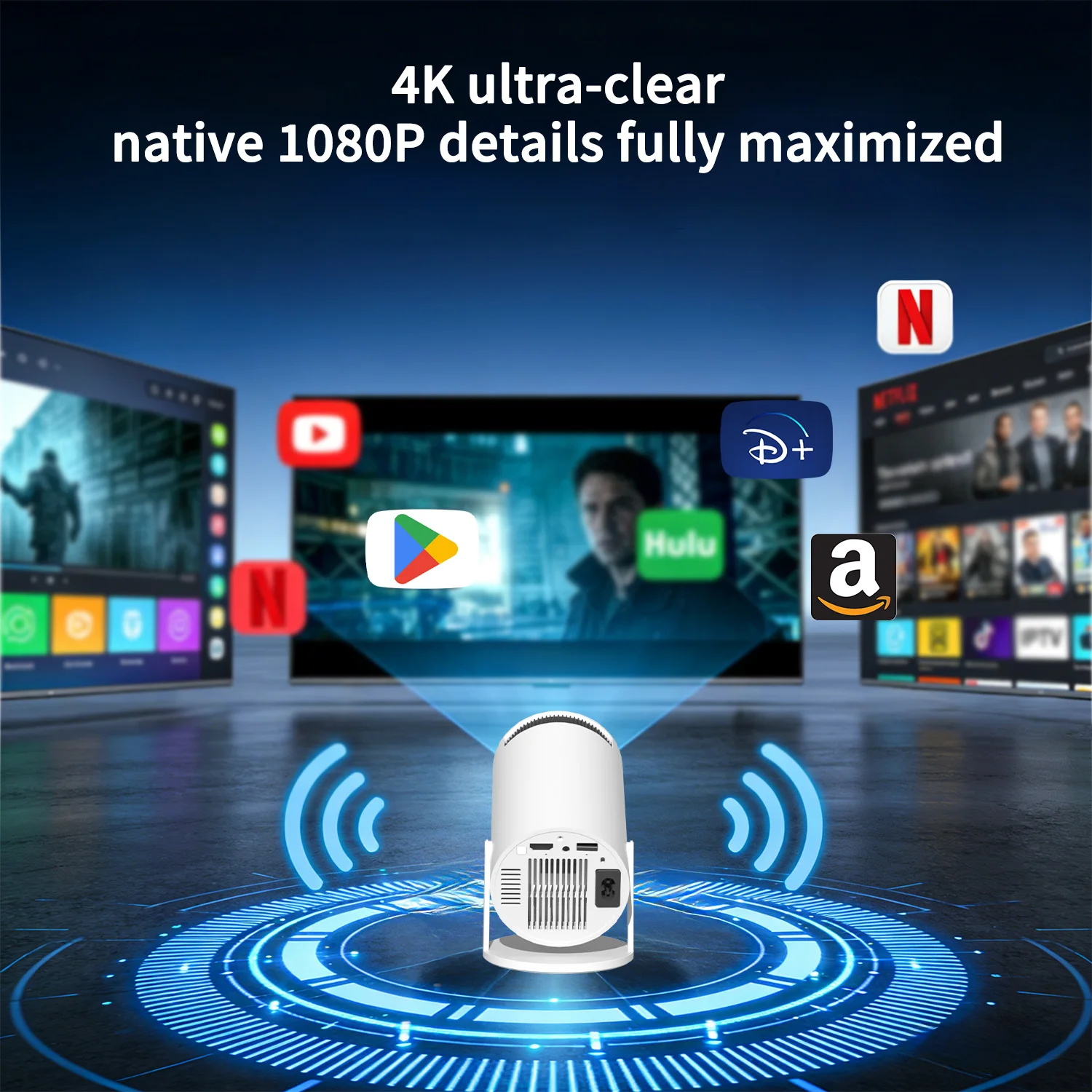 2026년형 미니 프로젝터 네이티브 1080P 4K 지원 안드로이드 11 WiFi6 듀얼 밴드 180 ° 회전식 휴대용 홈 시네마 영화 프로젝터