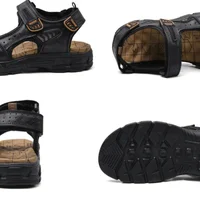 Sandales en cuir véritable pour hommes, chaussures de loisirs d'été, sandales décontractées souples pour hommes, randonnée à la plage, chaussures pour hommes, haute qualité, taille 46 6