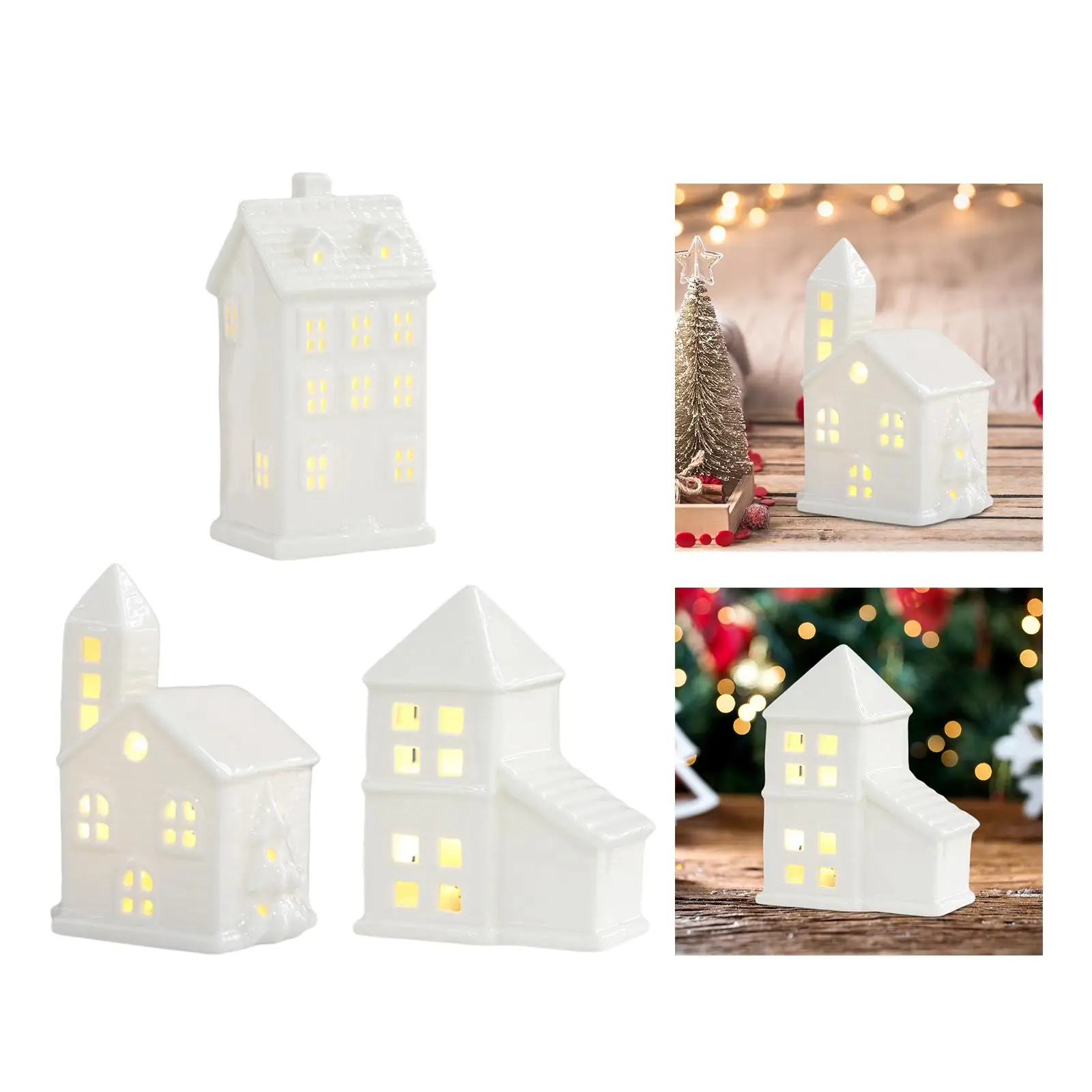 Lighted LED Christmas Village House Decoration Ceramic Building Figurine Statue for Shelf Table Centerpiece Desk Bedroom Party