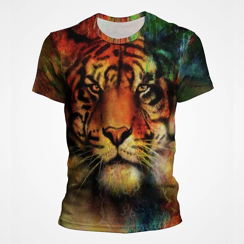 

Summer 3D Fashion Fierce Tiger Print Men's Casual Goth Horror Short Sleeve Clothes Fashion Streetwear Hip Hop Tops Women T-Shirt