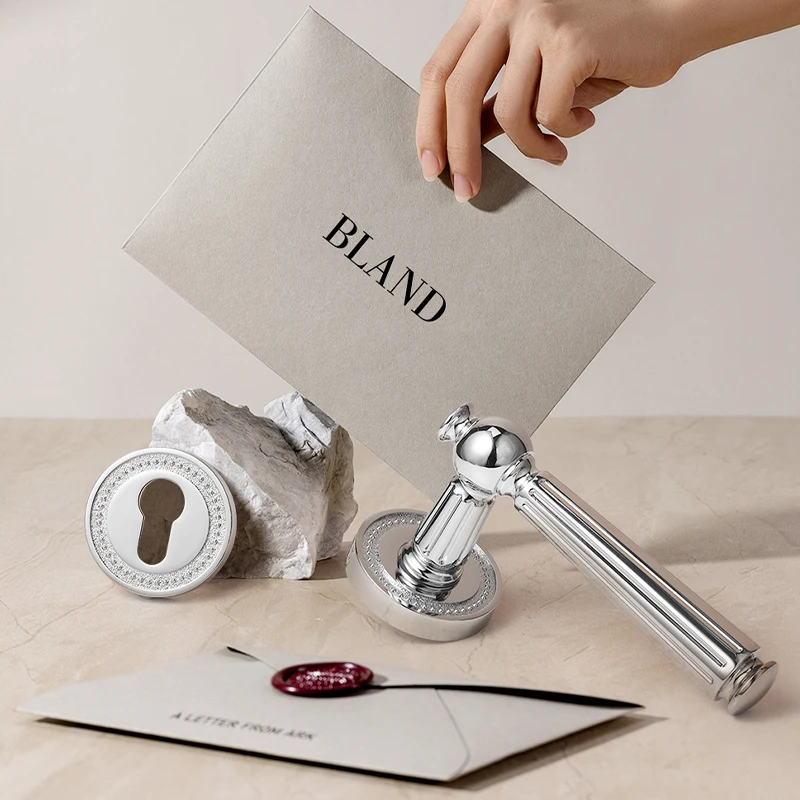 Indoor Bright Silver Split Cream Style Set Simple American French Bedroom Silent Handle Wooden Door Lock