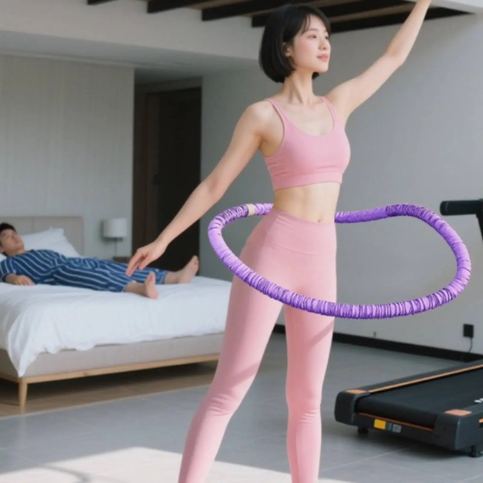 무게가 있는 유연한 운동용 후프 허리에 부담을 주지 않는 유연한 코일 피트니스 후프 무게가 있는 운동용 원형 후프 실내용 저소음 기능