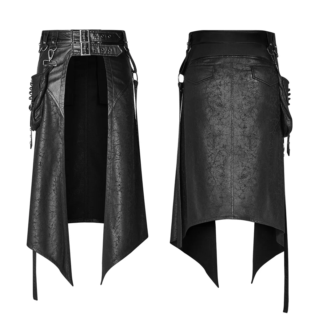 PUNK RAVE Men's Punk Removable Side Stereo Pocket Half Skirt Stage Performance Party Club Cosplay Men  Pants 5