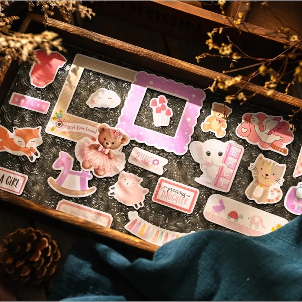 KSCRAFT 107pcs Baby Girl Self-adhesive Paper Sticker for Scrapbooking/DIY Crafts/Card Making Decoration