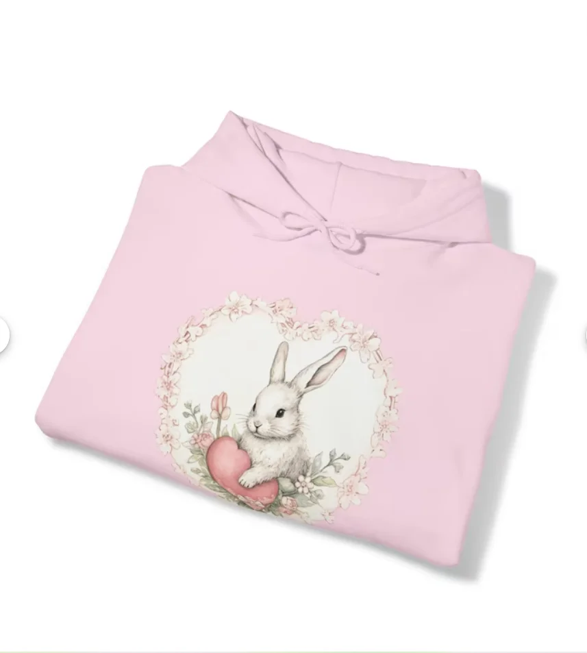 Cute Bunny Y2k Hoodie for Women, Animal Print Graphic Pullover, Pink Aesthetic Trendy Sweatshirt, Christmas Gift for Her
