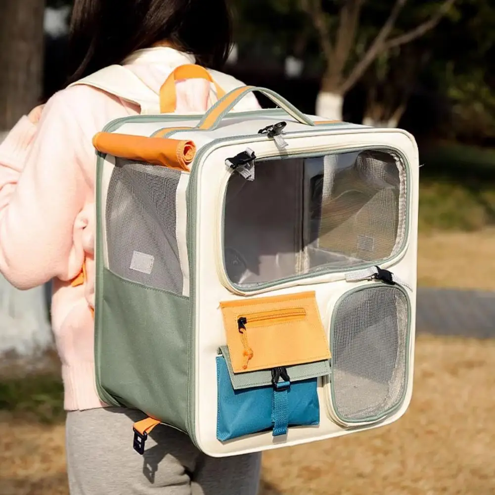 Portable Pet Carrier Portable Cat Carrier with Feeding Window Breathable Backpack Snack Pockets Ideal for Traveling for Small