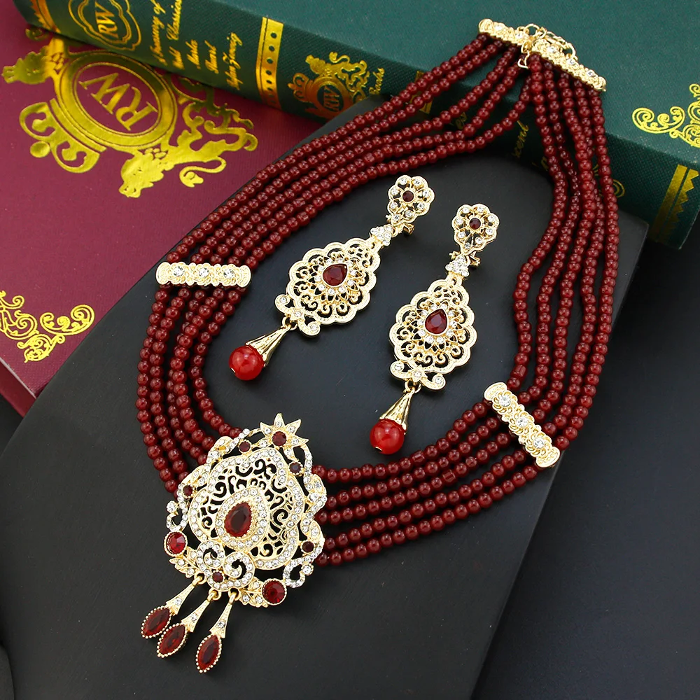 Sunspicems Arabian Hand Bead Jewelry Set For Women Green Crystal