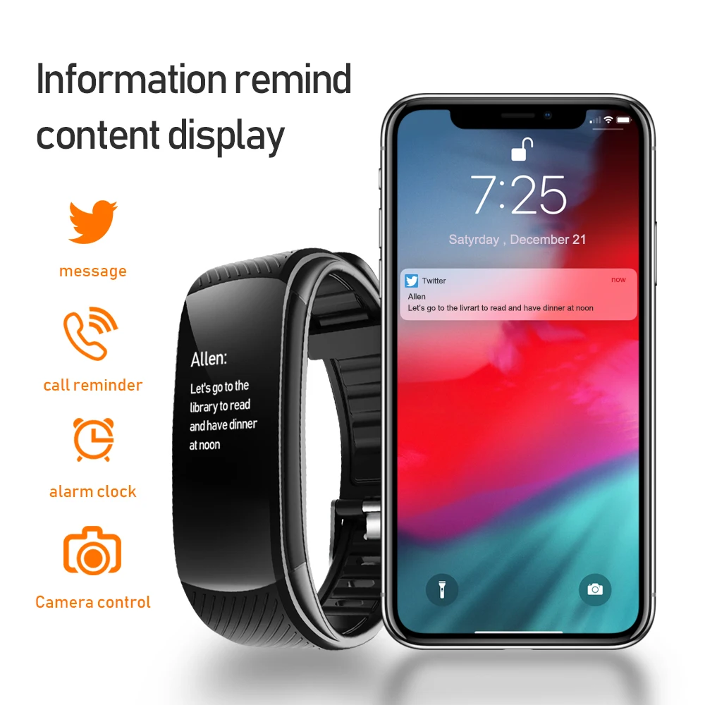 C5S Smart Bracelet IP67 Support Heart Rate Blood Pressure Blood Oxygen Measurement Call Reminder 3 Sports Modes For Men Women 3