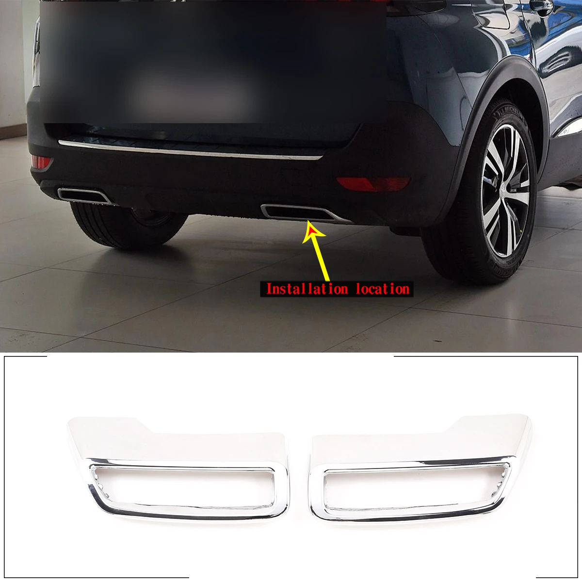 

For Peugeot 3008 4008 5008 2017-22 Car Rear Exhaust Tail Pipe Muffler End Pipe Decoration Cover ABS Silver Exterior Accessories