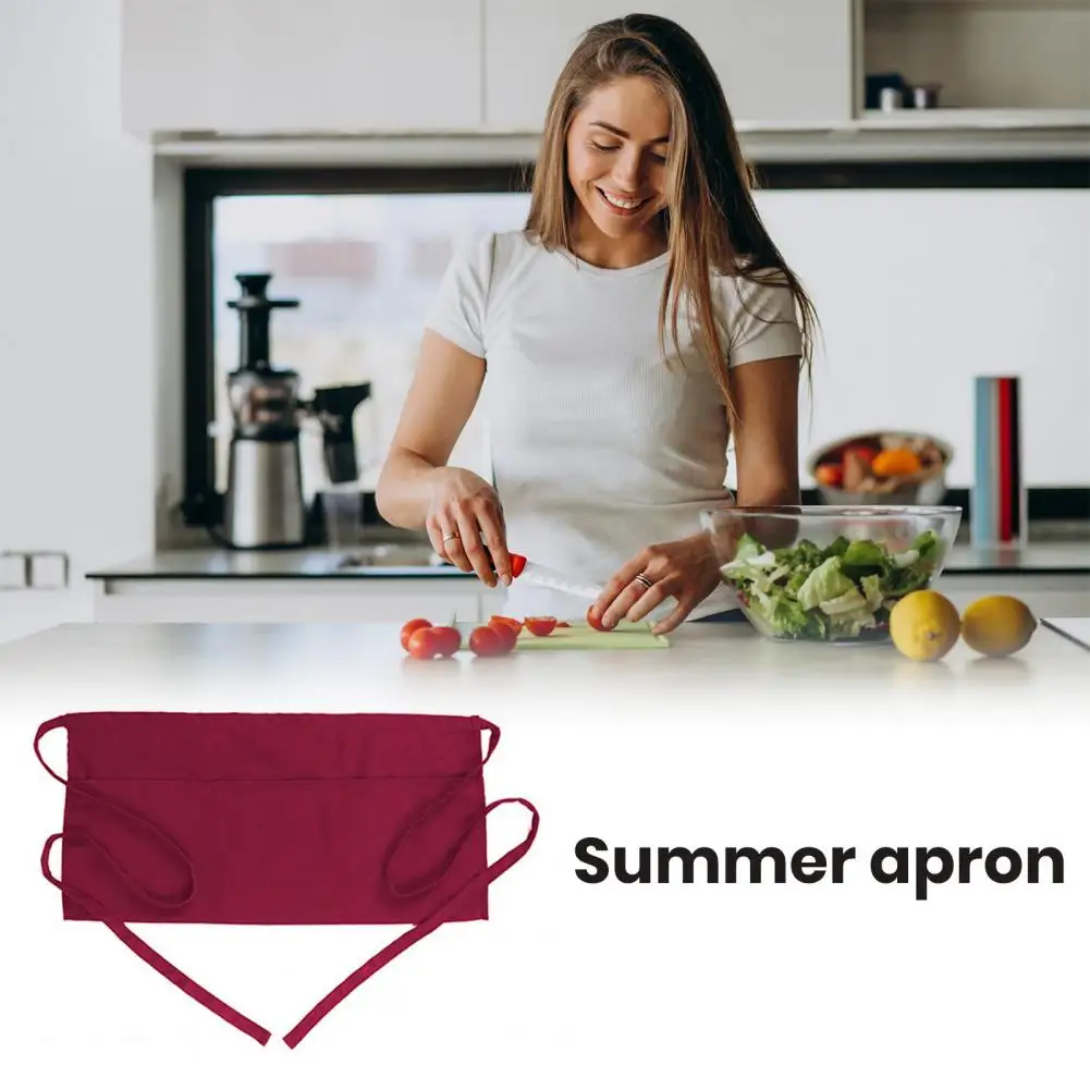 

Stylish Lace-up Half Waist Apron with Pockets for Barbecue Kitchen Cafe Durable Workwear for Waitress or Flower