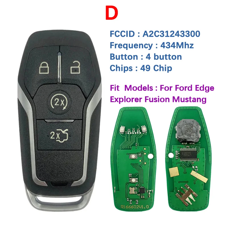 CN018122 for Ford Fusion Explorer Edge Mustang Mondeo Kuka 2013-Remote Smart Key FCC M3N-A2C31243300 49 Chip key case car key shell car remote key car key key shell