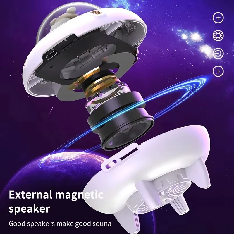 Mini Computer Speaker Portable Bluetooth Speaker RGB LED Light UFO Spaceship Audio Wireless Support TF