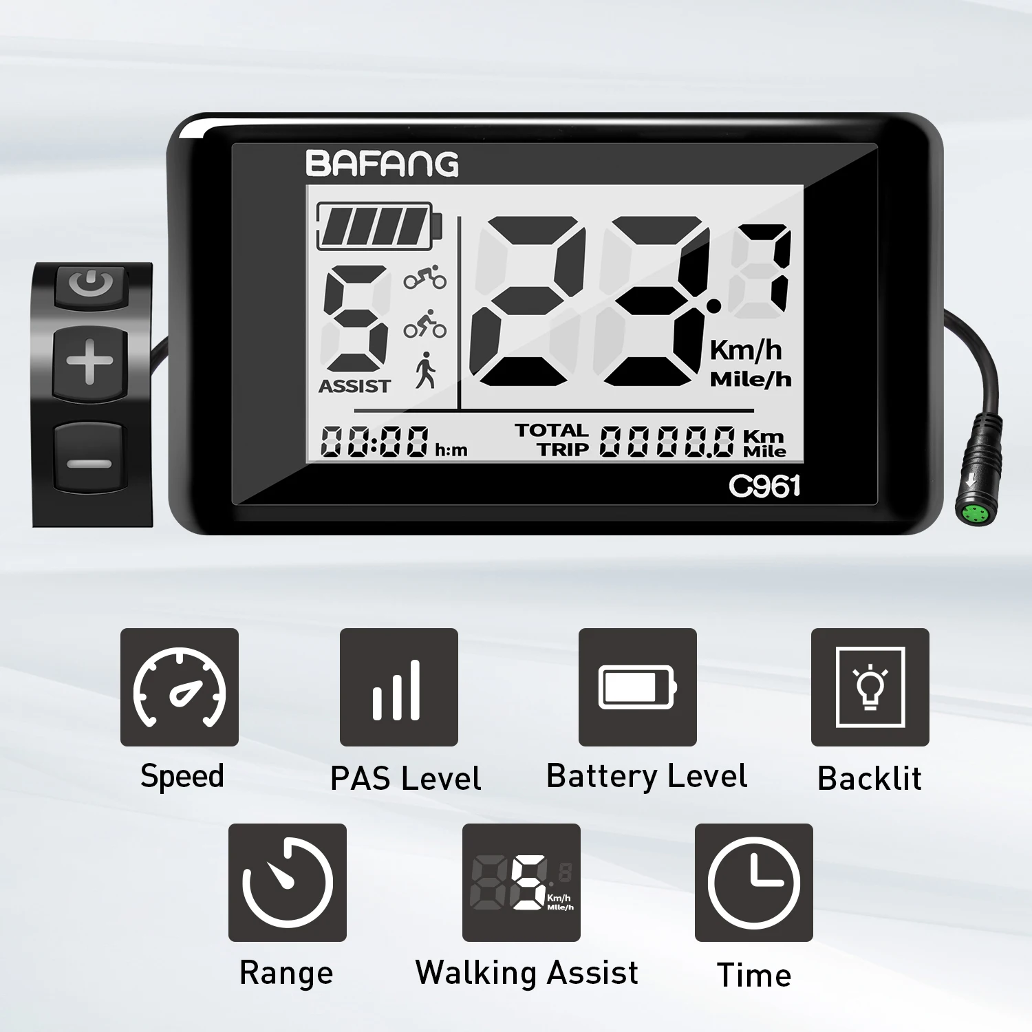 BAFANG eBike Display C961 for Motor Electric Bike Bicycle Ebike Computer BBS01B BBS02B BBSHD with PAS UART Protocol 5