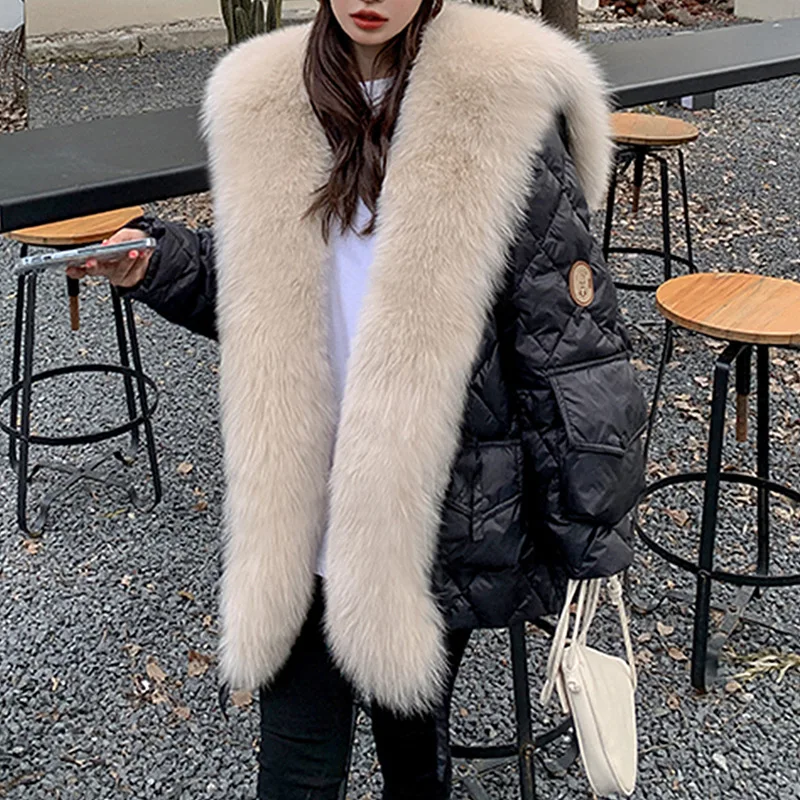 

2023 Real Fur Fox Fur Large Collar Down Coat Pai Overcomes Detachable Real Fur Grass Youth Coat