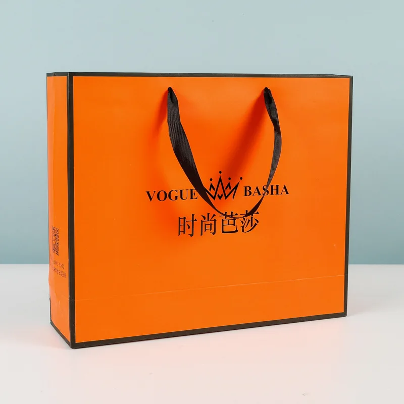 10 Pcs Custom Logo Paper Package Orange Bag Christmas Gifts Bags