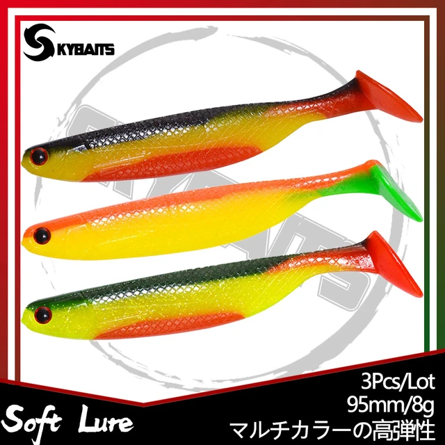 SKYBAIT 3Pcs/Lot 95MM/8G Soft Fishing Lure Shape T Tail Wobblers