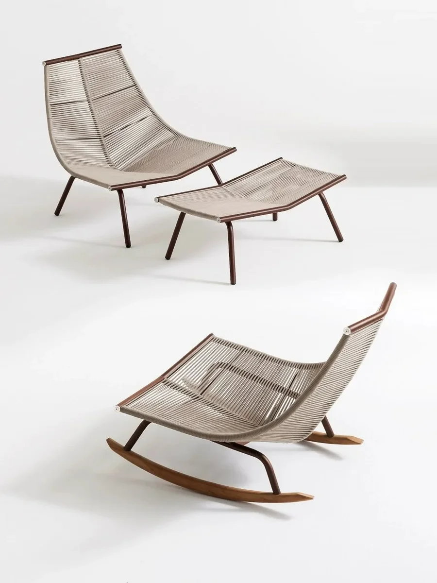 

Customized Nordic outdoor leisure sofa coffee table combination courtyard garden furniture rattan rocking chair three-piece set