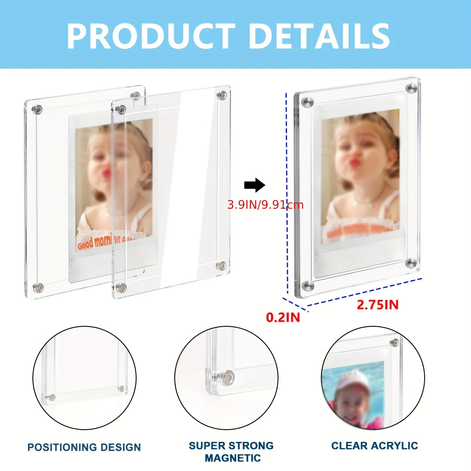 5 Pack Refrigerator Magnetic Photo Frame 2x3 Inch Double Sided Photo Frame for instax Mini 12/11/99/90/EVO 3 Inch Film -