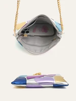 Luxury Design Colorful Metallic PU Leather Clutch Women Fashion Sweet Hearts Pattern Square Handbags Chain Crossbody Girls Purse - Image 5