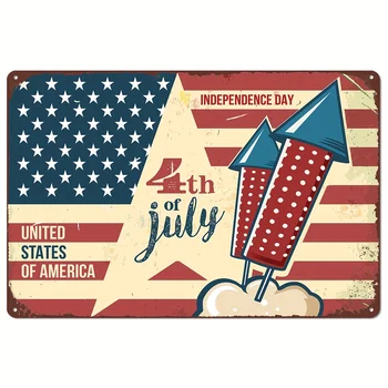 8 x 12 4th Of July Vintage Metal Sign- American Flag and Fireworks
