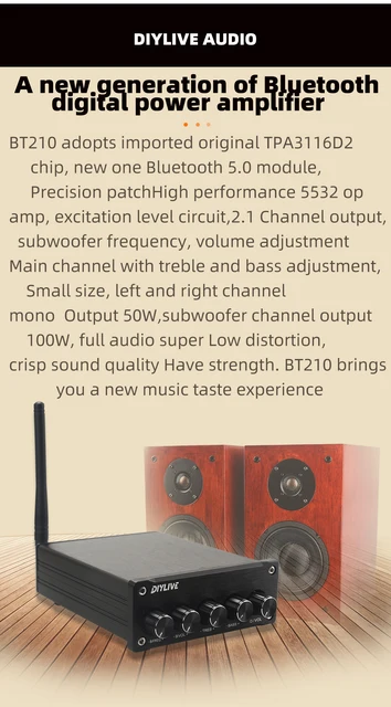 ZK-502H 50Wx2 Scheda amplificatore di potenza digitale, TPA3116D2 HIFI 2.0 Stereo Bluetooth 5.0 Modulo amplificatore di potenza digitale Volume regolabile per audio altoparlante