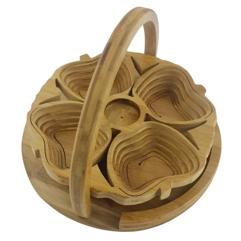 

Dried Fruit Basket 2 In 1 Apple Shape Wooden Foldable Dried Fruit Tray Decorative Snack Platter For Nut Candy Bread Dried Flower