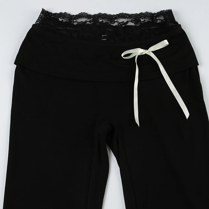 Solid Lace Trim High Waist Flared Pants Hotsweet Y2k Women s Trendy Basic Fashion Trousers Casual