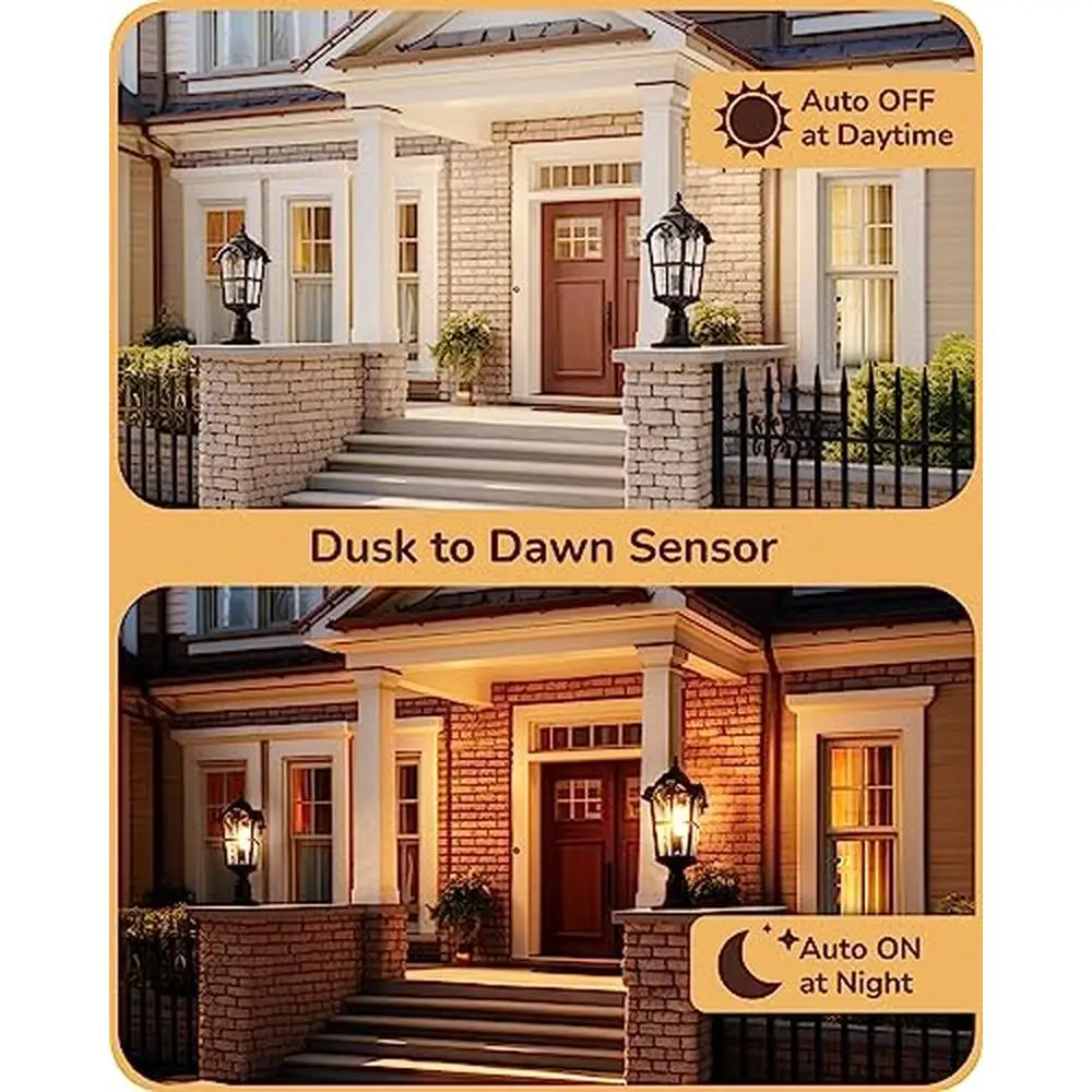 Dusk-to-Dawn Outdoor Post Light Fixture 22" Waterproof With Pier Mount Base Vintage Style Aluminum Glass Pole Lantern Hardwired