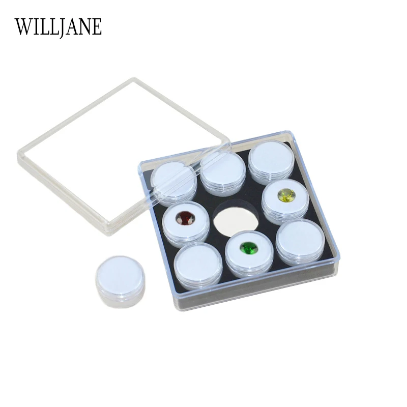 Transparent Gem Round Boxes Protective Loose Diamond Gemstone Display Case Holder Show Container White Plastic Acrylic Foam Case