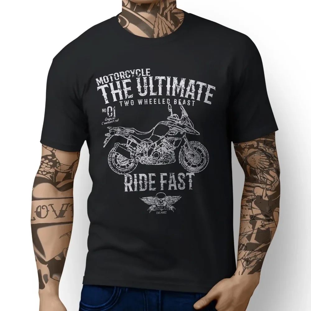 모토 반소매 셔츠 티 오토바이 Suz V Strom 1000 V-Strom 650 영감을받은 오토바이 아트 남성 Funny Cotton Top Tees