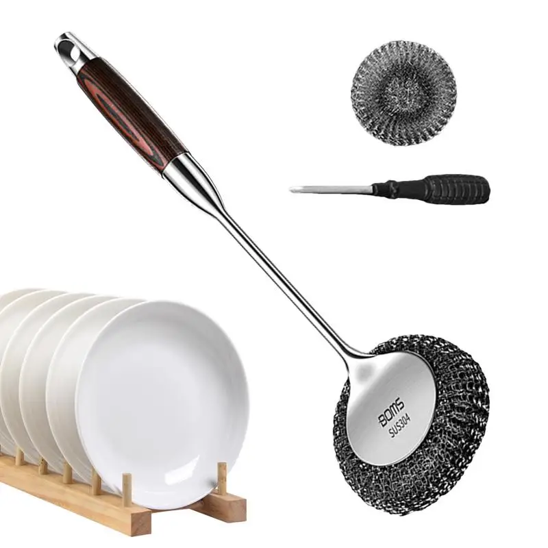 

Скребок для посуды, металлический прибор для мытья посуды, с длинной ручкой, не прилипает, для горшков