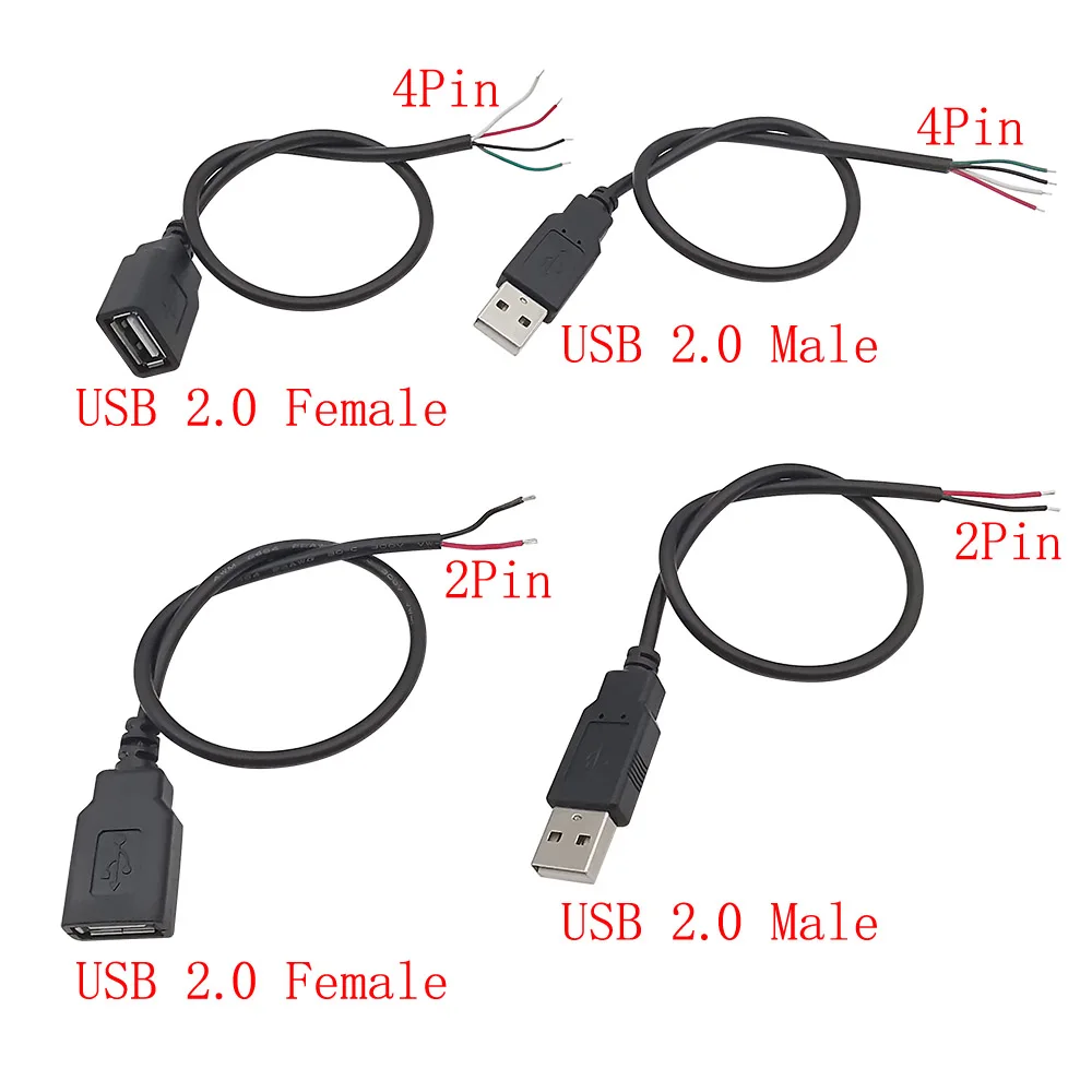 0.3m/1m/2m 5V USB Power Supply Cable 2/4 Pin USB 2.0 Type A Male Plug/Female Jack Wire Charger Charging Cord Extension Connector Wire Connectors