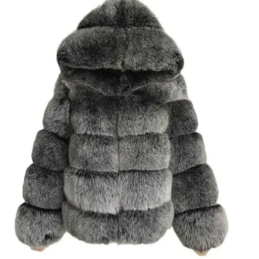 2025 New Luxury Faux Fox Fur Coat Women Short Winter Jacket with Big Fur Hood Thick Warm Overcoat Fashion Flurry Fake Fur Coats 5