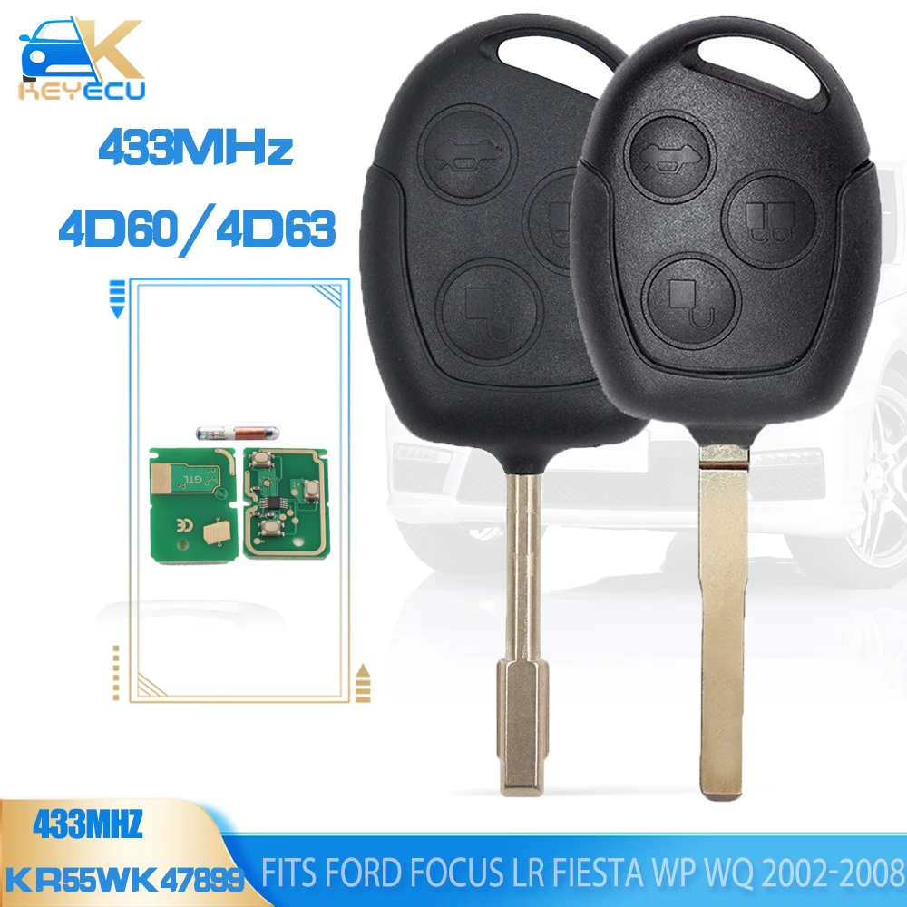 KEYECU Remote Key Fob 433MHz 4D60/4D63 Ford Focus LS Mondeo Focus LR Fiesta WP WQ 2002 2003 2004 2005 2006 2007 2008