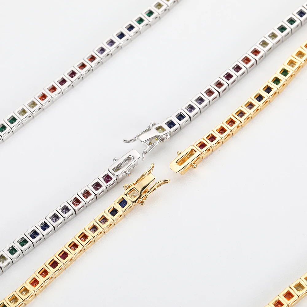 4mm Hip Hop Bling Multicolor CZ Cubic Zirconia Jewelry Iced Out Tennis Chain Diamond Necklace For Women